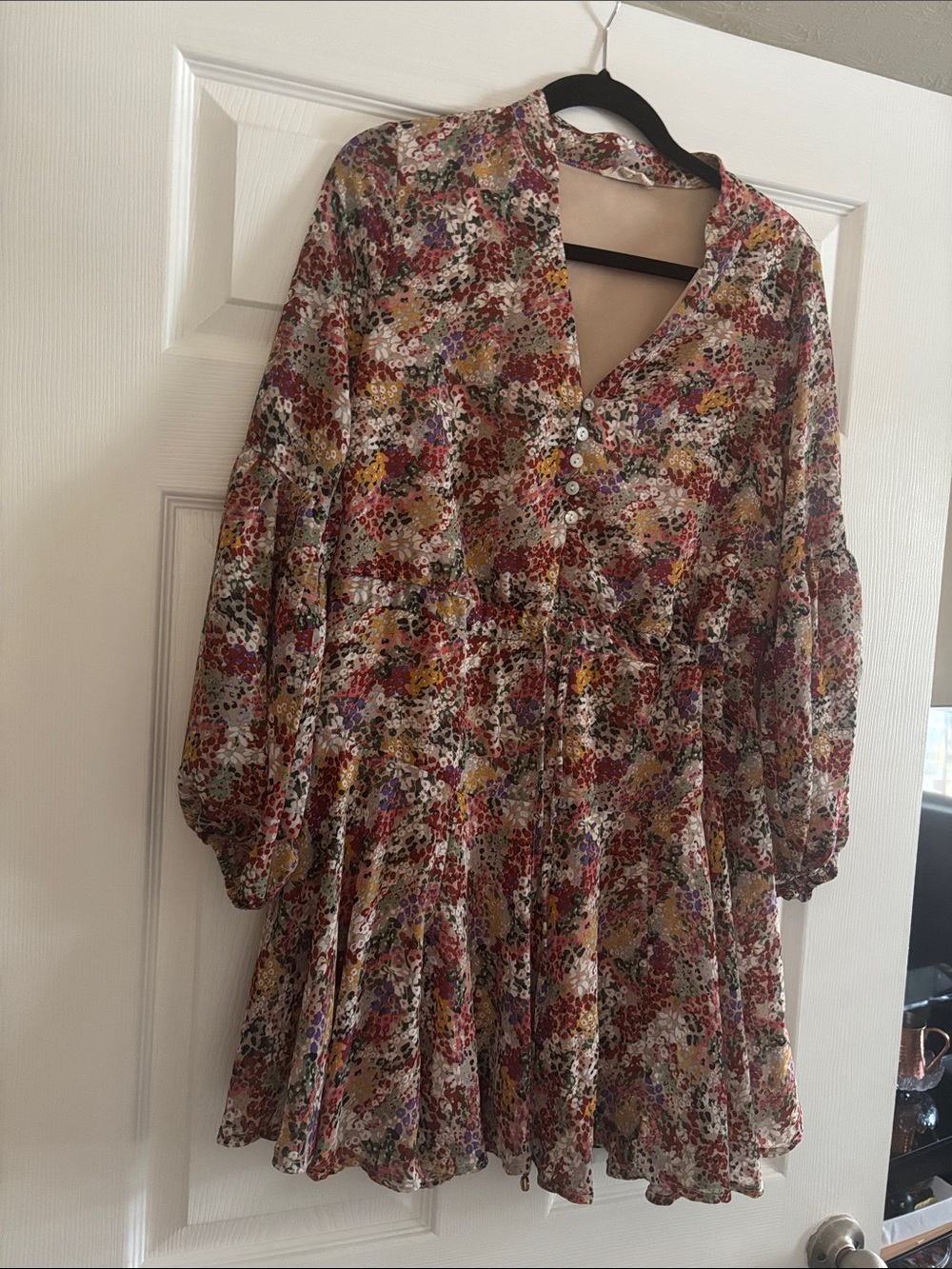 Entro Floral Print V-Neck Long Sleeve Dress Peasant